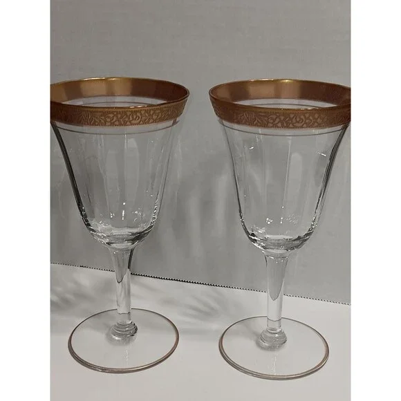 Tiffin Vintage Crystal & Gold Glasses Set of 2 - Picture 2 of 4